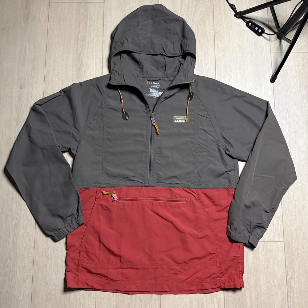 L.L.Bean Anorak Jacket Mens Small Gray Red Colorblock Mountain Classic 500907